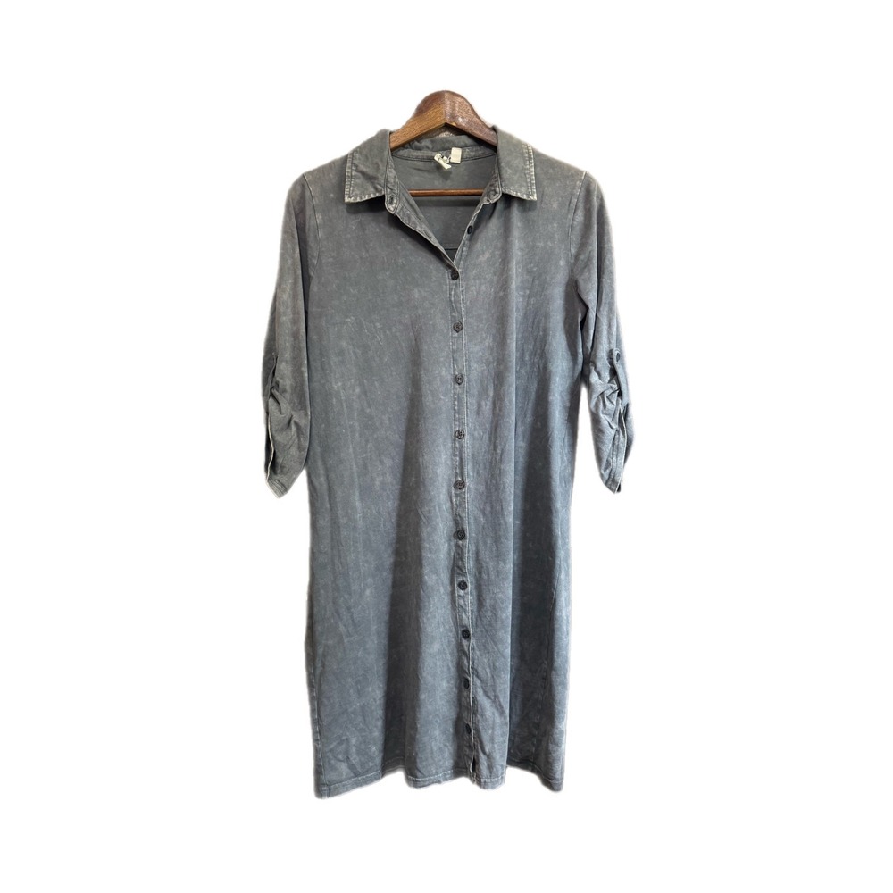 Cable & Gauge Shirt Dress Womens Small Grey Acid Wash Button Down Cotton EX